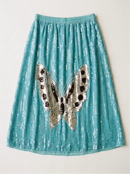 Vintage Dresses & Skirts - Vintage Sequin Butterfly Skirt Size Large Blue Silver